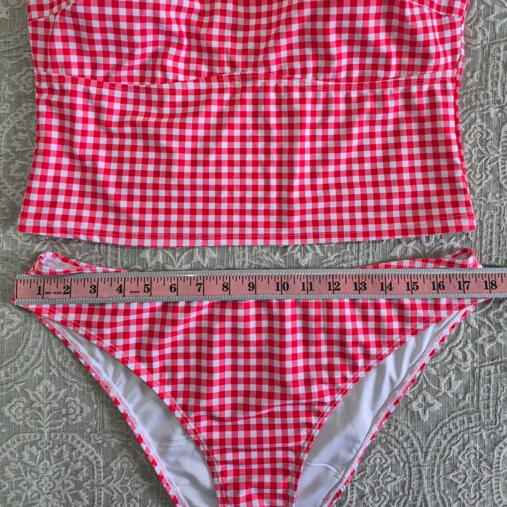 ZAFUL Red White Gingham Tankini Swimsuit Two‎ Piece Set Retro Checkered New 2XL - Picture 4 of 7